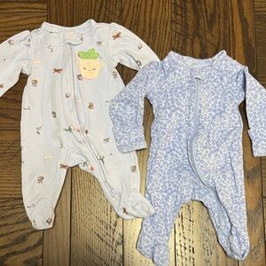Carter's Set of Two Light Blue Infant Floral & Printed Footed One-Pieces